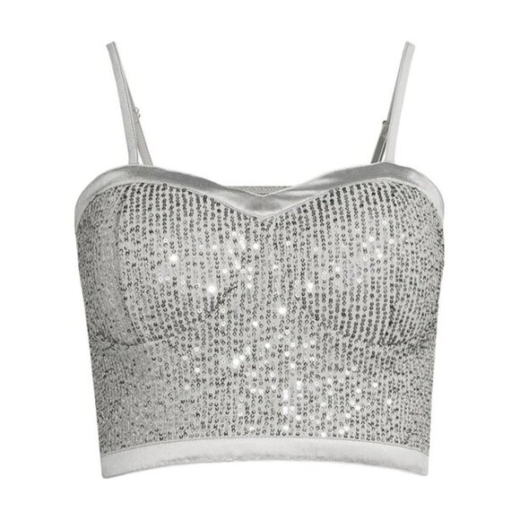 Madden NYC silver glitter sequin bra cup crop top NWOT Size M - Picture 1 of 14